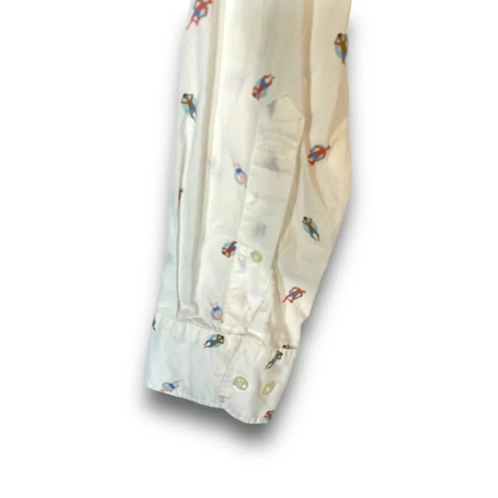 Bonobos Button Up‎ Shirt Mens L white Swim Float Pattern Long Sleeve Slim Fit